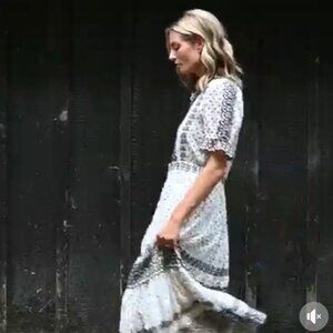 Baybala Midi Maxi Tiered Dress Cottagecore Puff Sleeve Babydoll Size SMALL